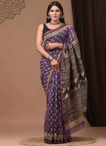 Chanderi Silk Purple Festival Wear Printed Saree